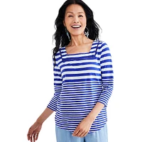 Petite Rewind Square-Neck Striped Top