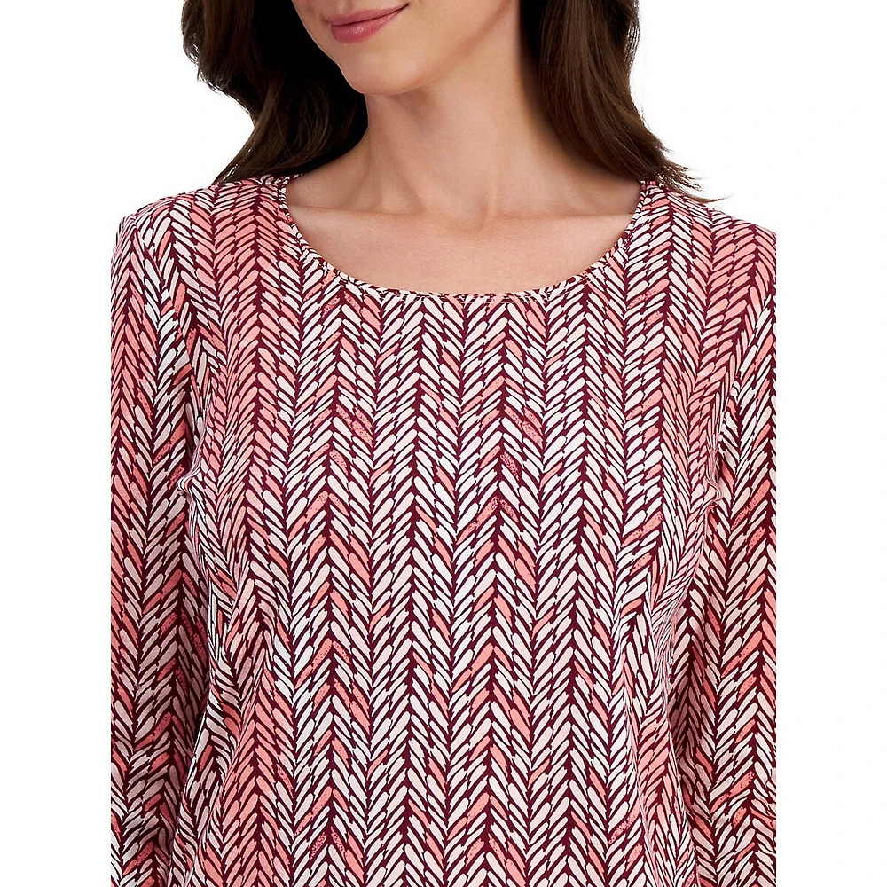 Chevron Wave-Print Three-Quarter-Sleeve Top