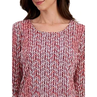 Chevron Wave-Print Three-Quarter-Sleeve Top