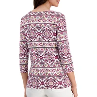 Tile-Print Three-Quarter-Sleeve Top