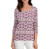 Tile-Print Three-Quarter-Sleeve Top