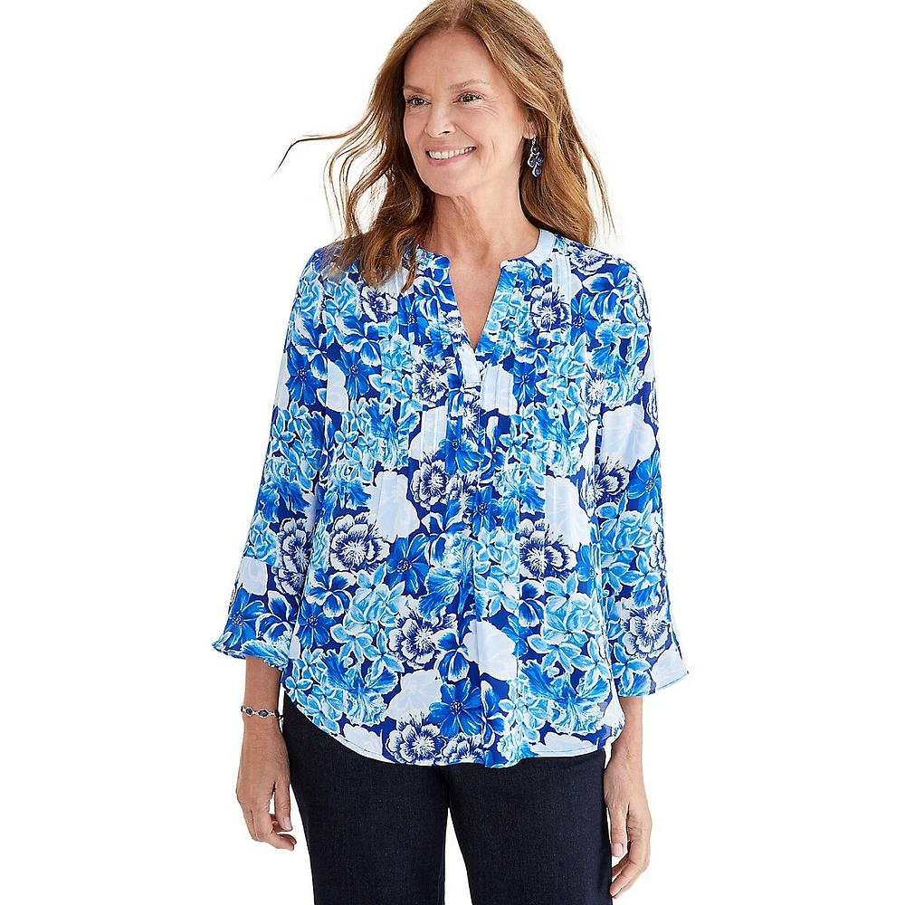 Petite Gigi Floral Pintucked Tunic Top