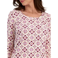 Diamond-Print Three-Quarter-Sleeve Top