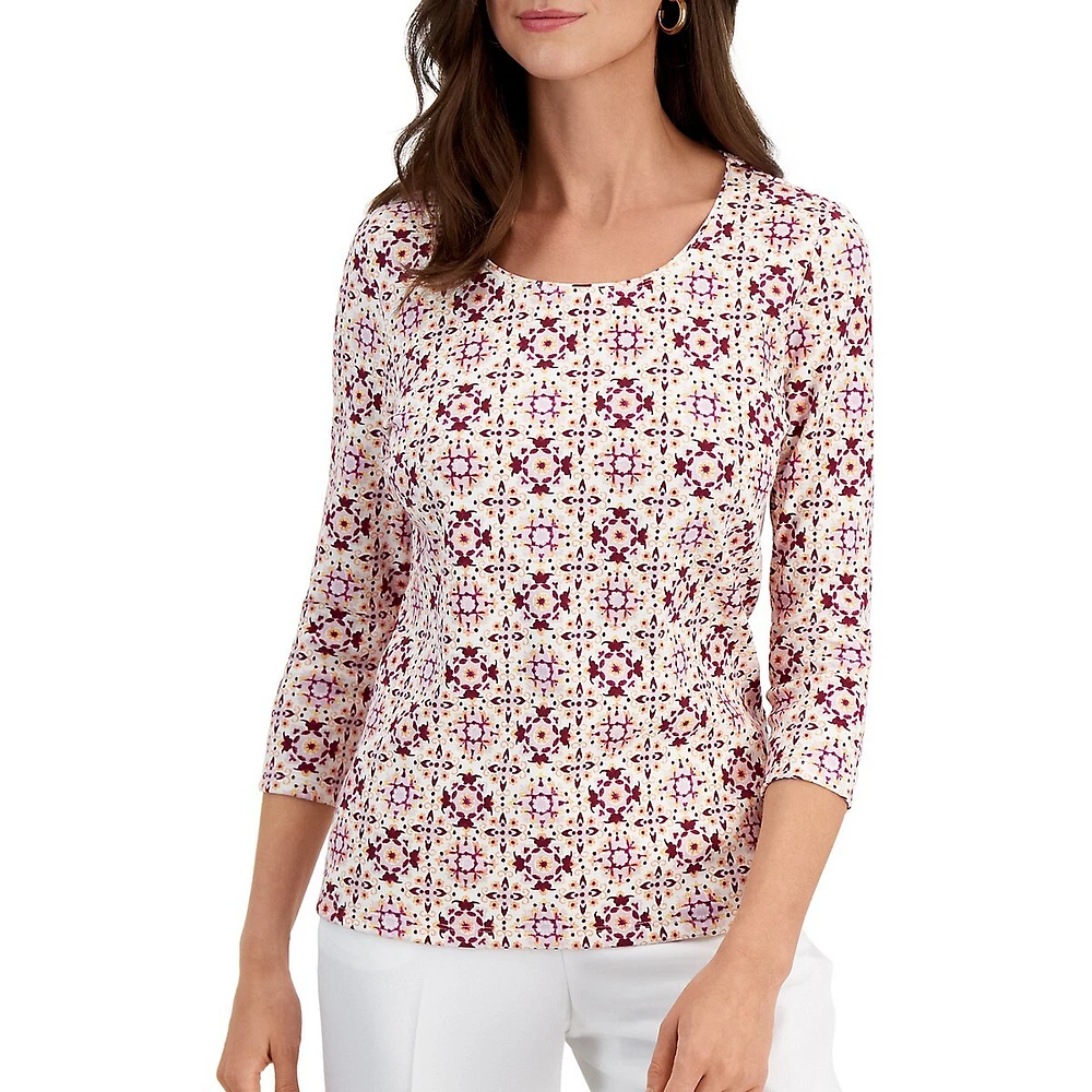 Diamond-Print Three-Quarter-Sleeve Top