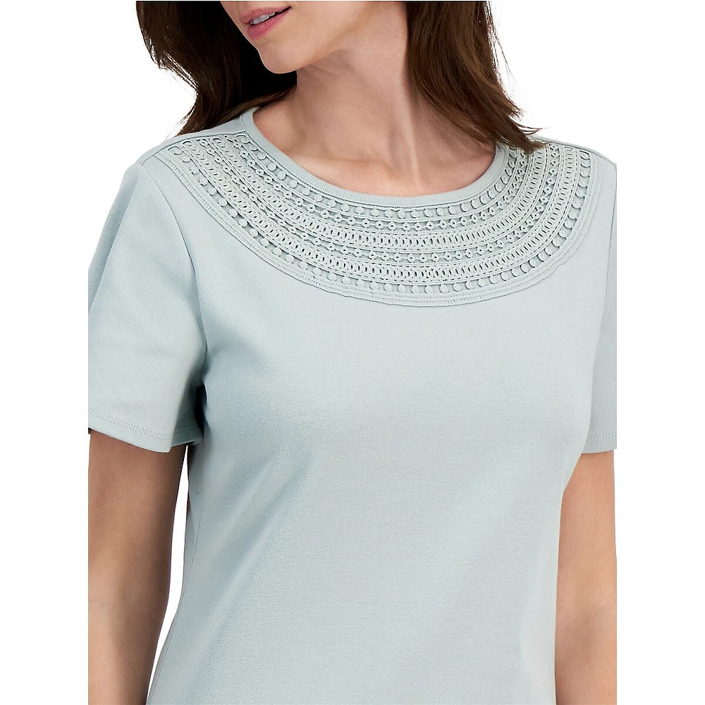 Lace-Neckline Flutter-Sleeve Top