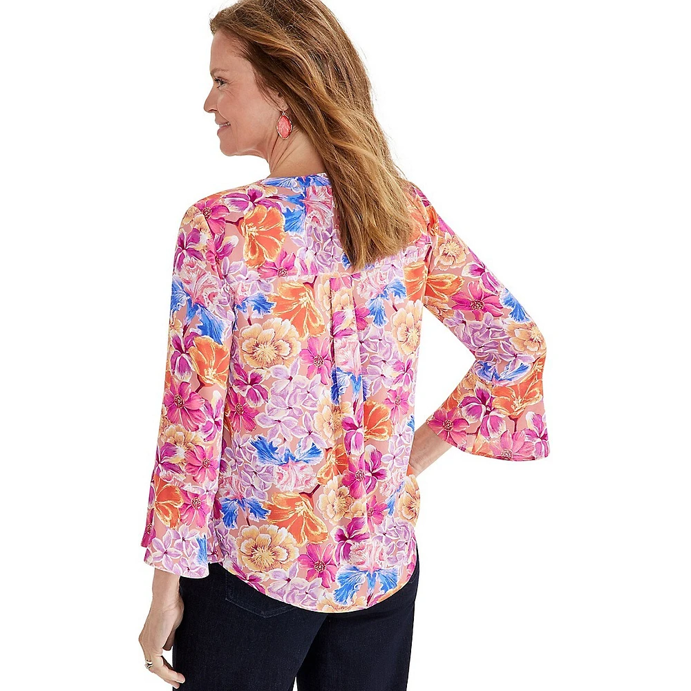 Plus Floral-Print Pintucked Tunic Top