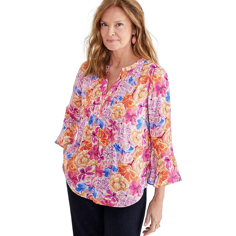 Plus Floral-Print Pintucked Tunic Top