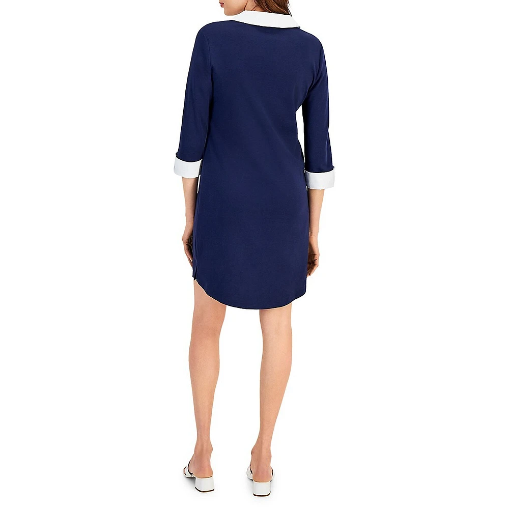 Petite Collared Three-Quarter-Sleeve Dress