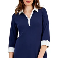 Petite Collared Three-Quarter-Sleeve Dress