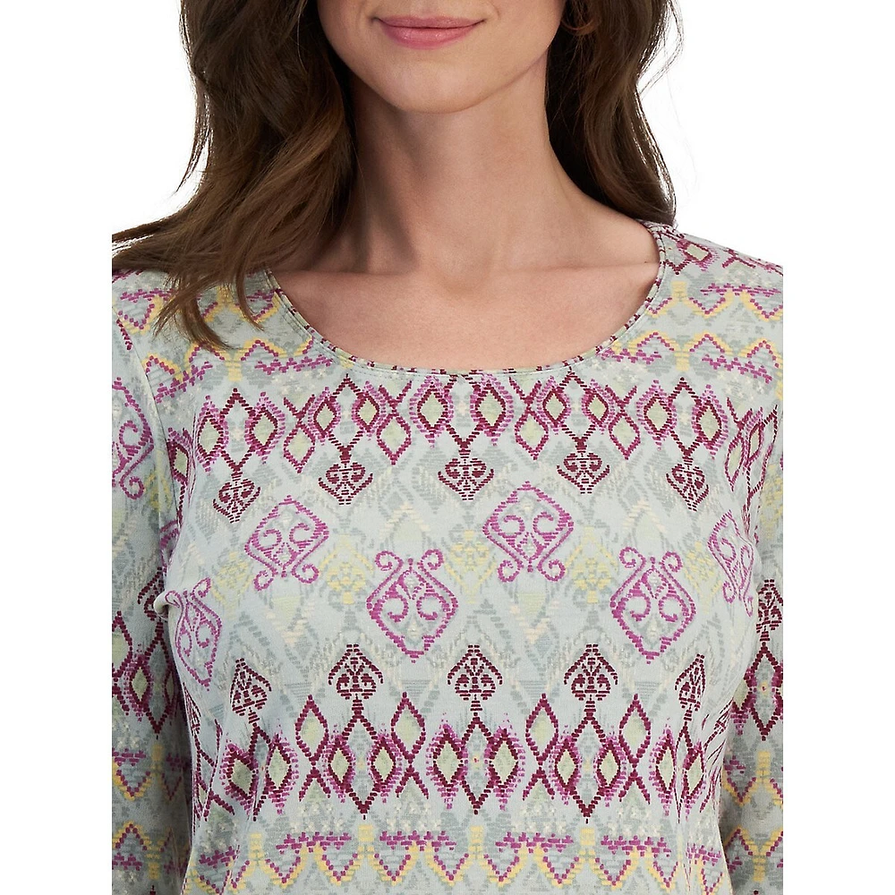 Petite Ikat-Print Three-Quarter-Sleeve Top