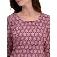 Petite Ikat-Inspired Three-Quarter-Sleeve Top