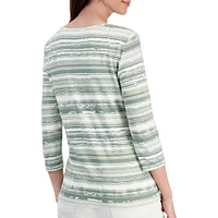 Petite Abstract Stripe Three-Quarter-Sleeve Top