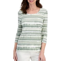 Petite Abstract Stripe Three-Quarter-Sleeve Top