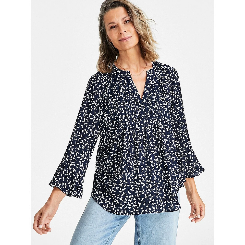 Print Pintucked Blouse