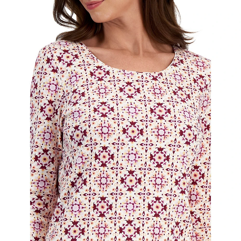 Petite Diamond-Print Three-Quarter-Sleeve Top