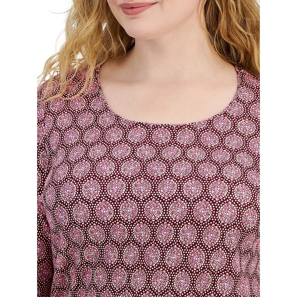 Plus Ikat-Inspired Three-Quarter-Sleeve Top