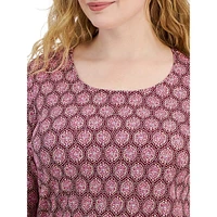 Plus Ikat-Inspired Three-Quarter-Sleeve Top