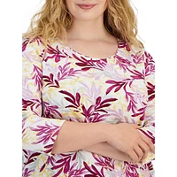 Plus Ikat-Inspired Three-Quarter-Sleeve Top