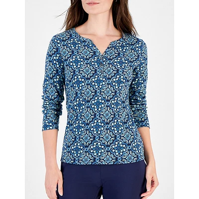 Medallion Madness Printed Henley Top