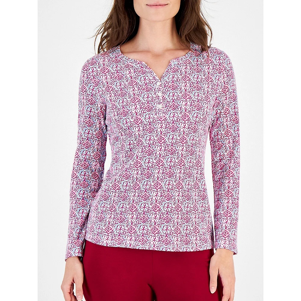 Tile Treat Printed Henley Top