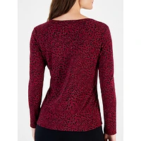 Leopard Flow Printed Long-Sleeve Top