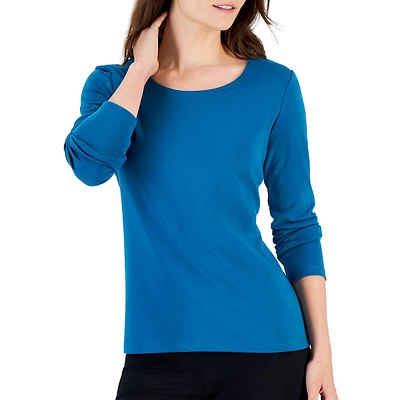 Petite Long-Sleeve Scoopneck Cotton T-Shirt