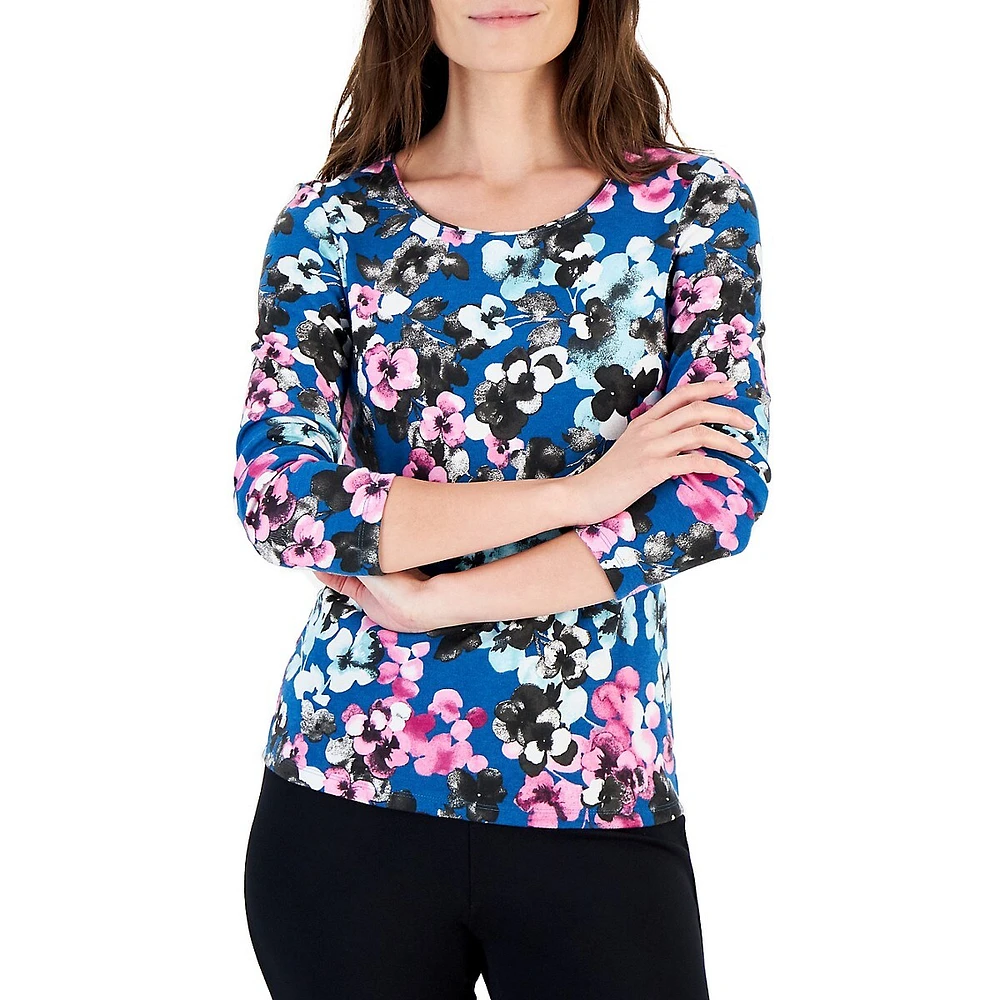 Petite Orchid Glory Printed Long-Sleeve Top