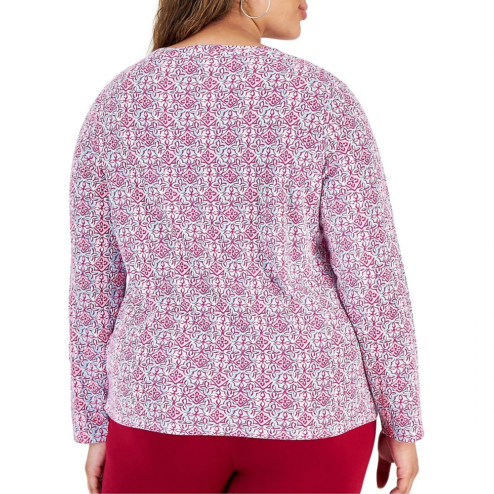 Plus Tile Treat Printed Henley Top