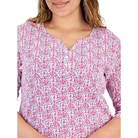 Plus Tile Treat Printed Henley Top