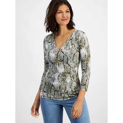 Serpentine-Print Ribbed Top