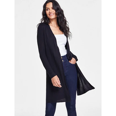 Dual-Texture Open-Front Cardigan