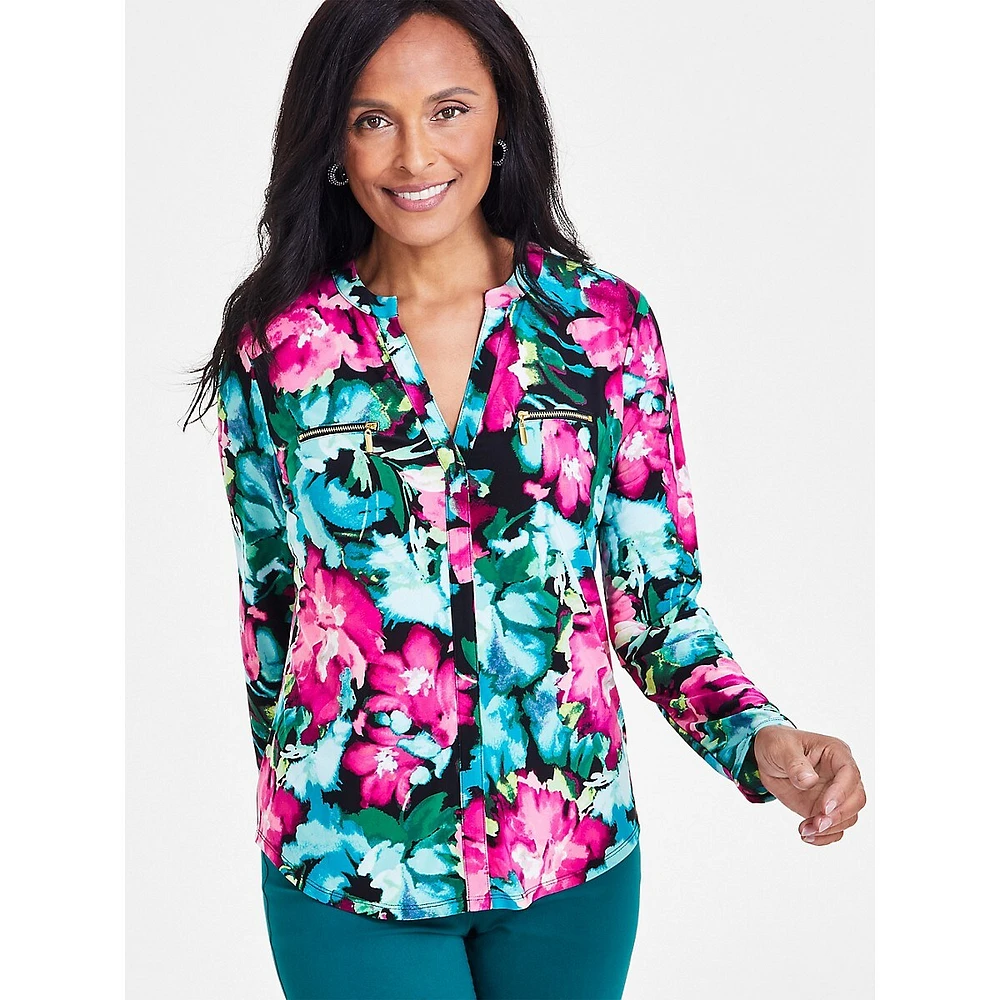 Floral Zip-Pocket Top