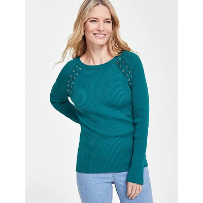 Laced Rib-Knit Sweater