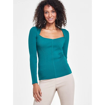 Portrait-Neckline Ribbed Sweater