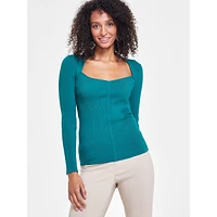 Portrait-Neckline Ribbed Sweater