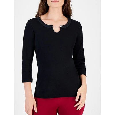 Three-Quarter Sleeve Chain-Neck Top