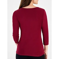 Three-Quarter Sleeve Chain-Neck Top