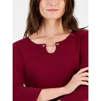 Three-Quarter Sleeve Chain-Neck Top