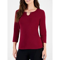 Three-Quarter Sleeve Chain-Neck Top