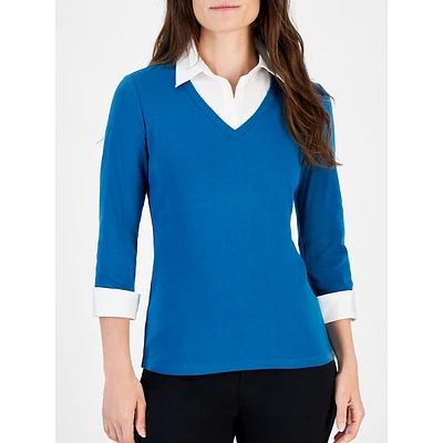 Layered-Look Three-Quarter Sleeve Top