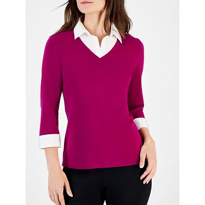 Layered-Look Three-Quarter Sleeve Top