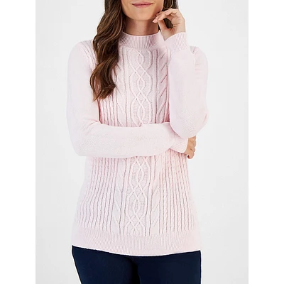 Mock-Neck Cable-Knit Sweater