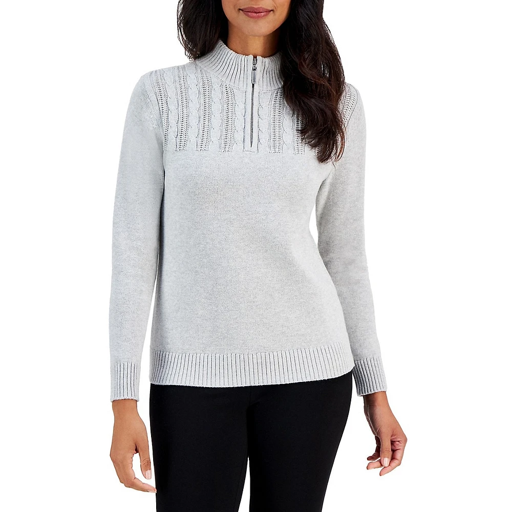 Petite Quarter-Zip Cable-Yoke Sweater