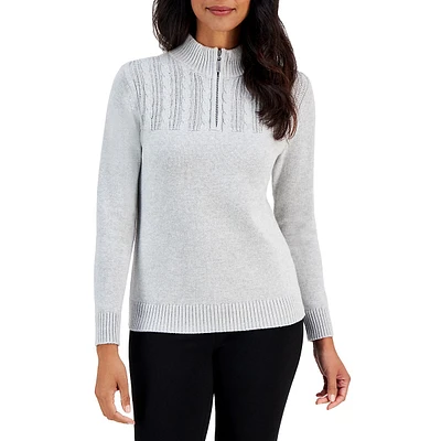 Petite Quarter-Zip Cable-Yoke Sweater