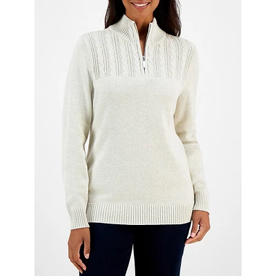 Petite Quarter-Zip Cable-Yoke Sweater