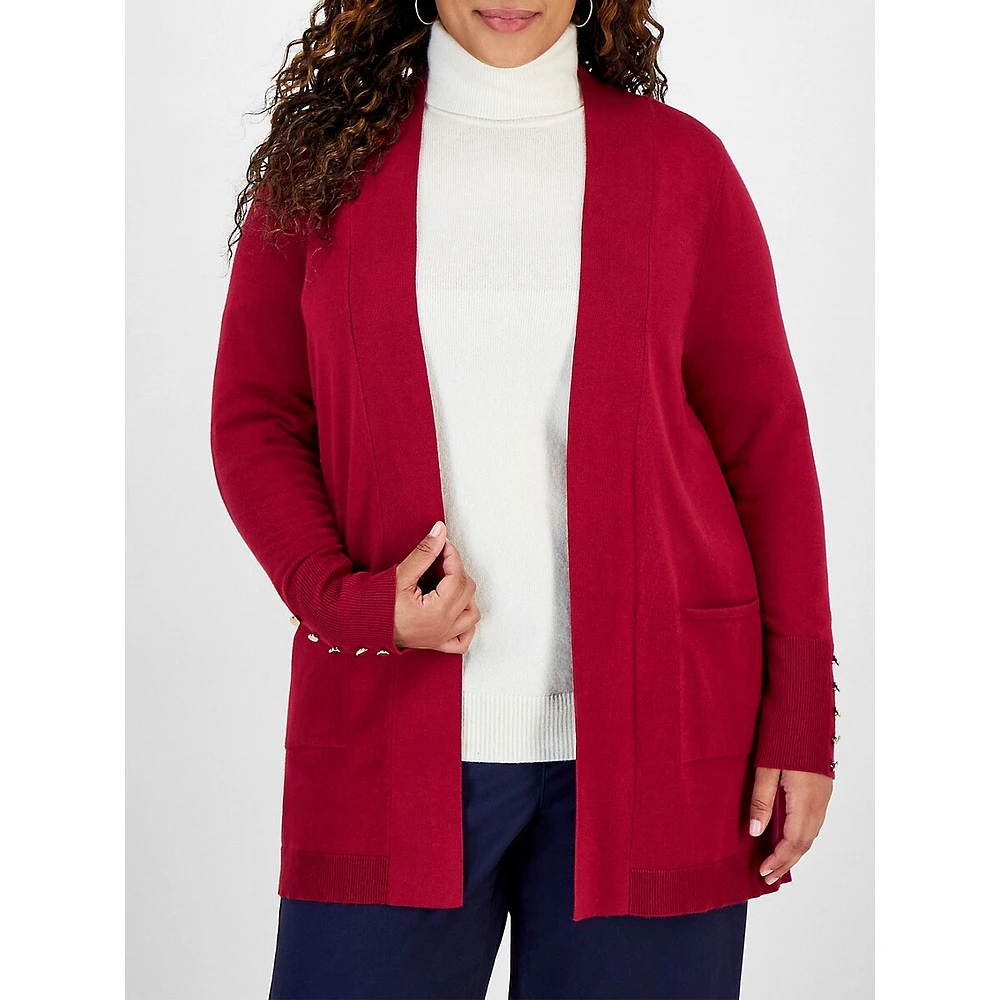 Plus Button-Sleeve Cardigan