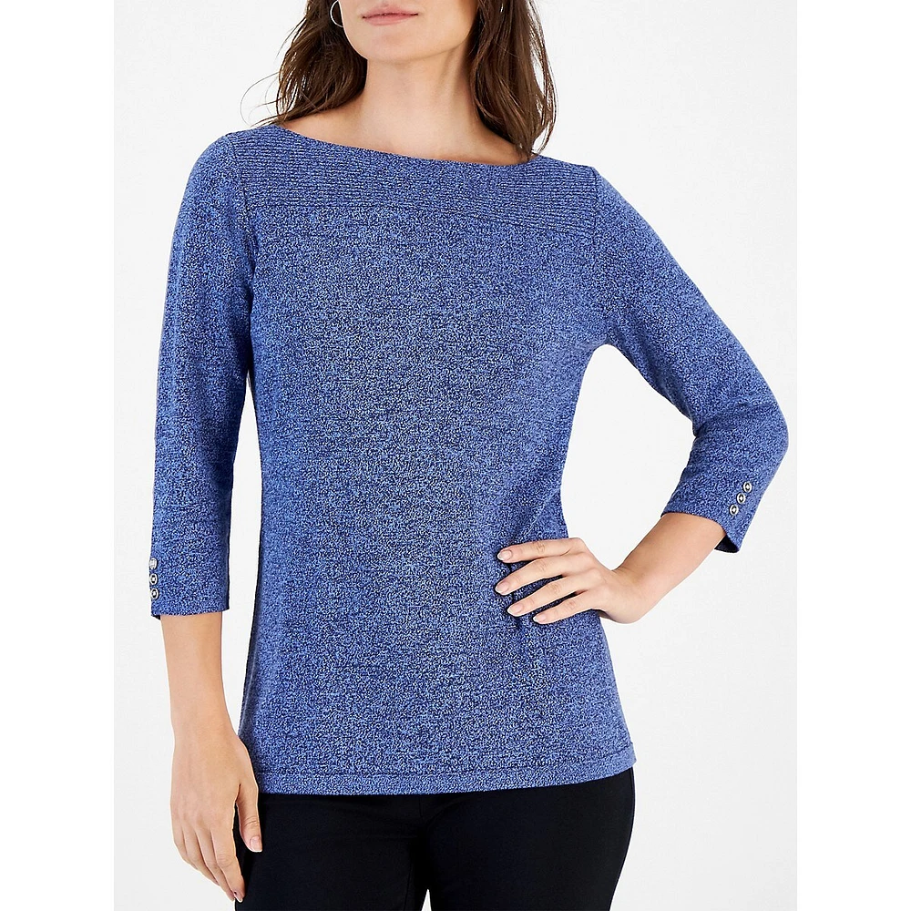 Boat-Neck Button-Sleeve Top