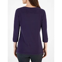 Boat-Neck Button-Sleeve Top