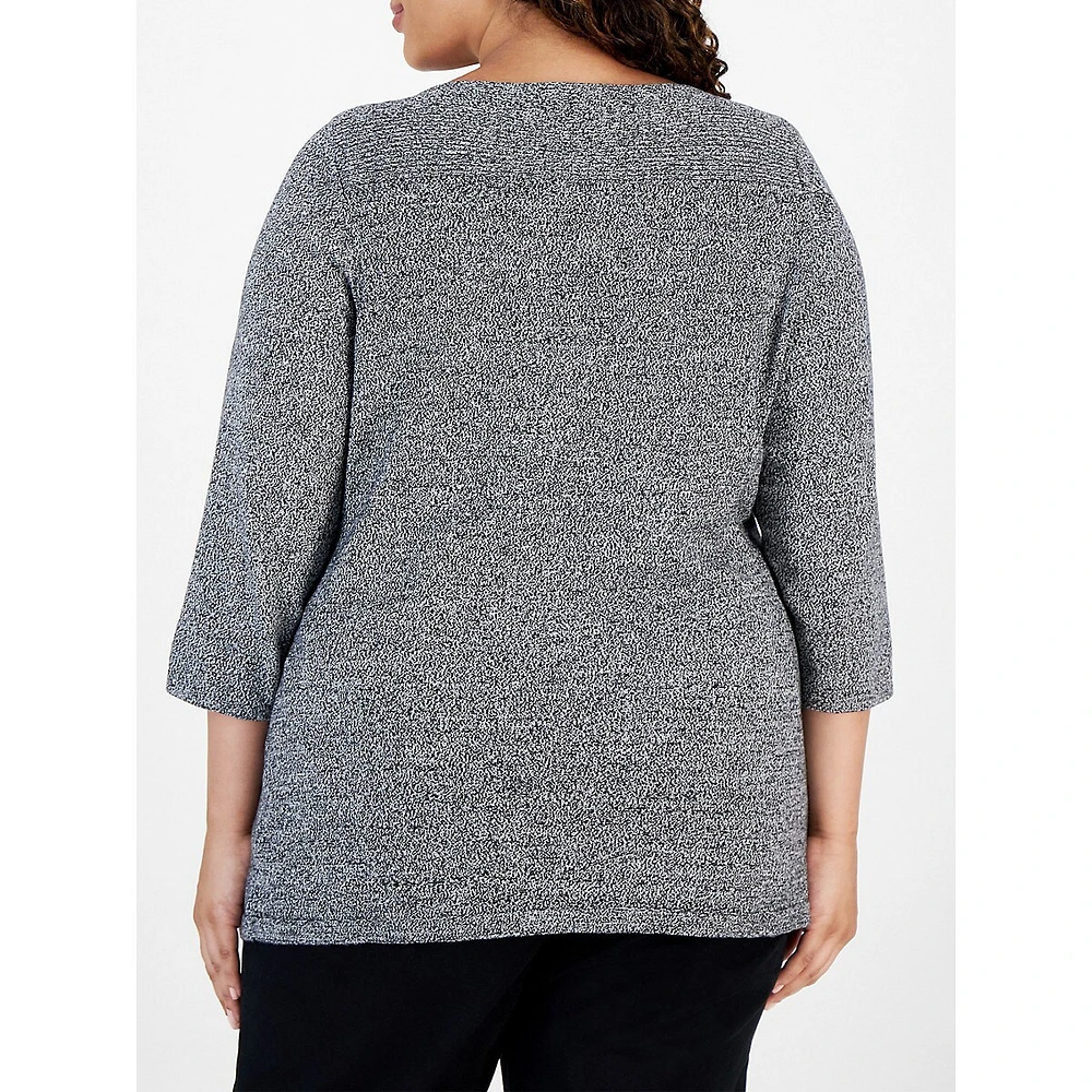 Plus Boat-Neck Button-Sleeve Top