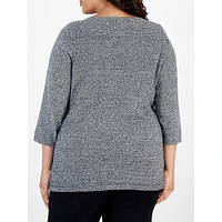 Plus Boat-Neck Button-Sleeve Top